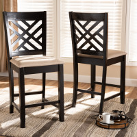 Baxton Studio RH317P-Sand/Dark Brown-PC Caron Modern and Contemporary Sand Fabric Upholstered Espresso Brown Finished Wood Counter Height Pub Chair Set of 2